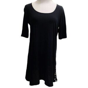 Johnny Was 4 Love & Liberty Small Top Blouse Embroidered Black Boho Short Sleeve